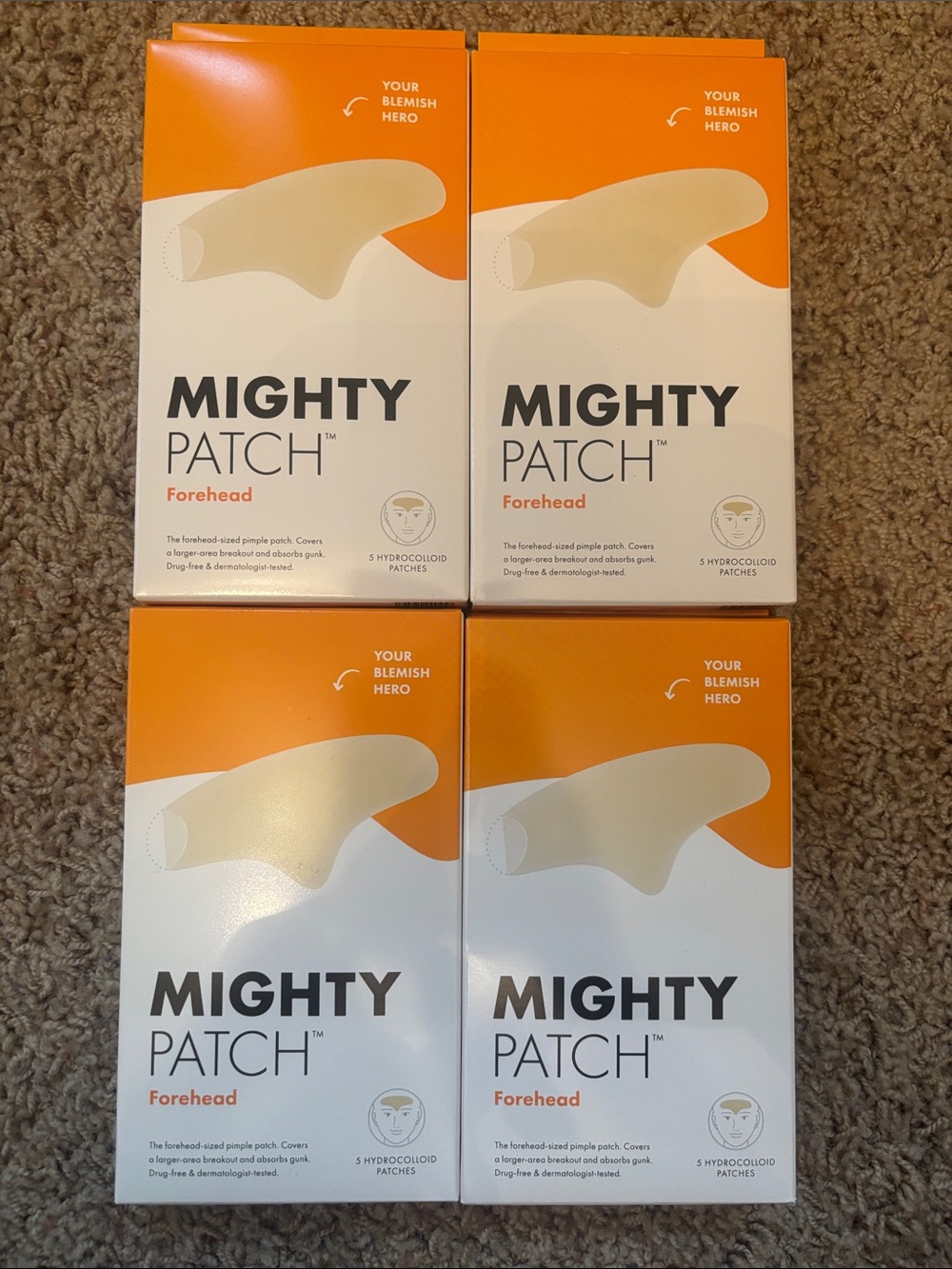 NEW Set of 4 Mighty Patch Forehead Hydrocolloid Pimple Patches 5 per pack)